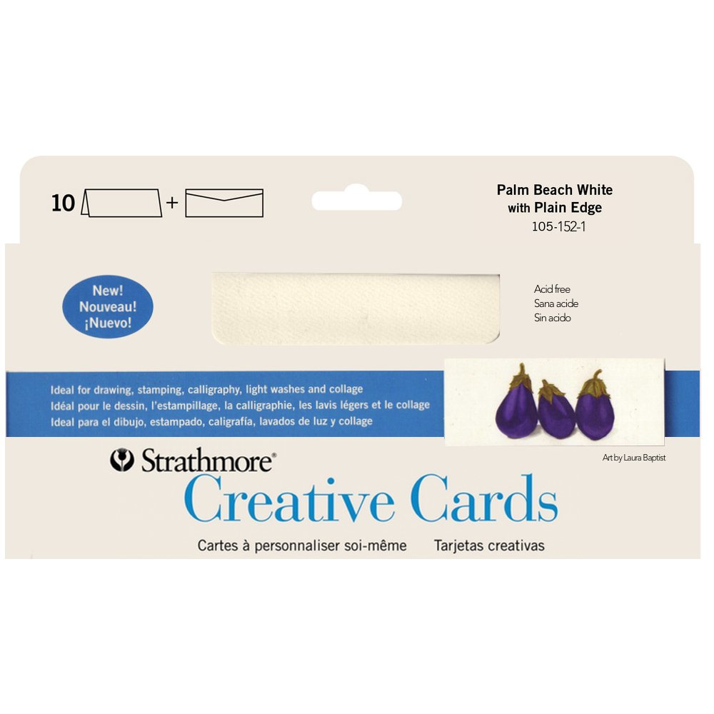 Strathmore Creative Cards and Envelopes - Palm Beach White Plain Slim, 3-7/8" × 9", 10 Pack