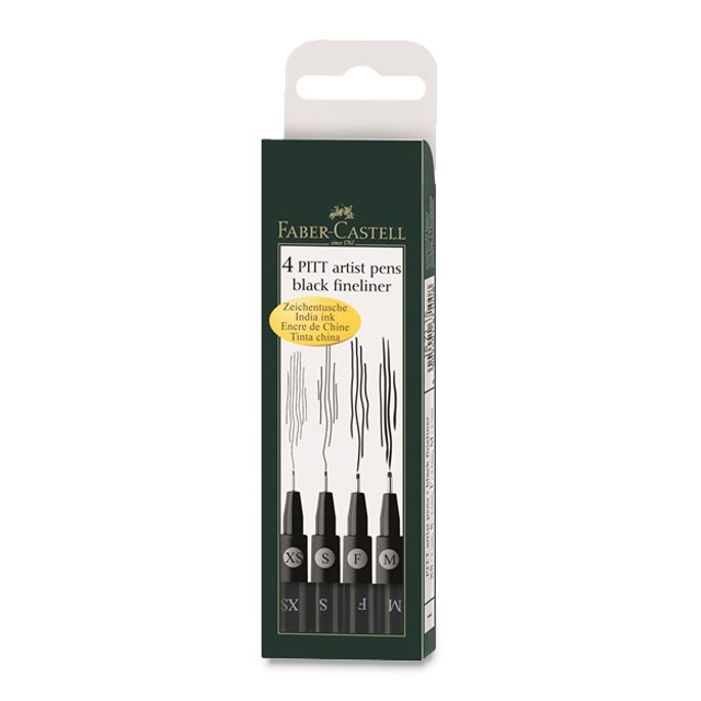 Faber-Castell Pitt Artist Pens - Black Fineliner, Set of 4