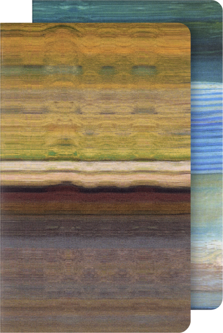 Two textured notebooks with a striped pattern in earthy tones.